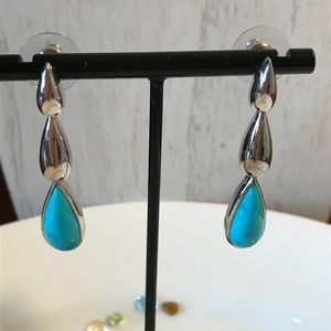 Genuine Turquoise & Sterling Silver Earrings 925